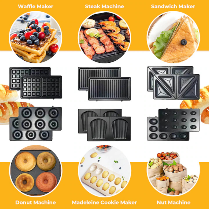 Sandwich-maker 6 in 1 VarioShop®, waffle maker si plite detasabile pentru gogosi, prajituri si friptura, 850W, strat antiaderent, design compact [7]