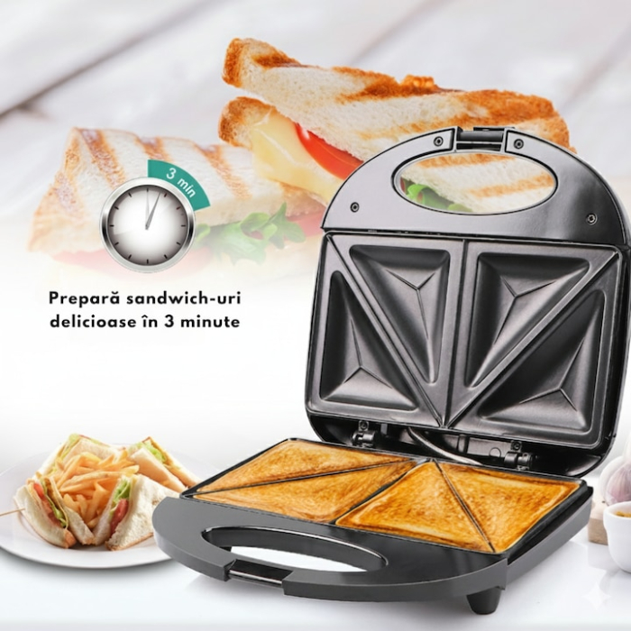 Sandwich Maker VarioShop®, 750W, placi antiaderente, indicator luminos, pregatire simultana, incalzire rapida, design compact si elegant, negru [3]