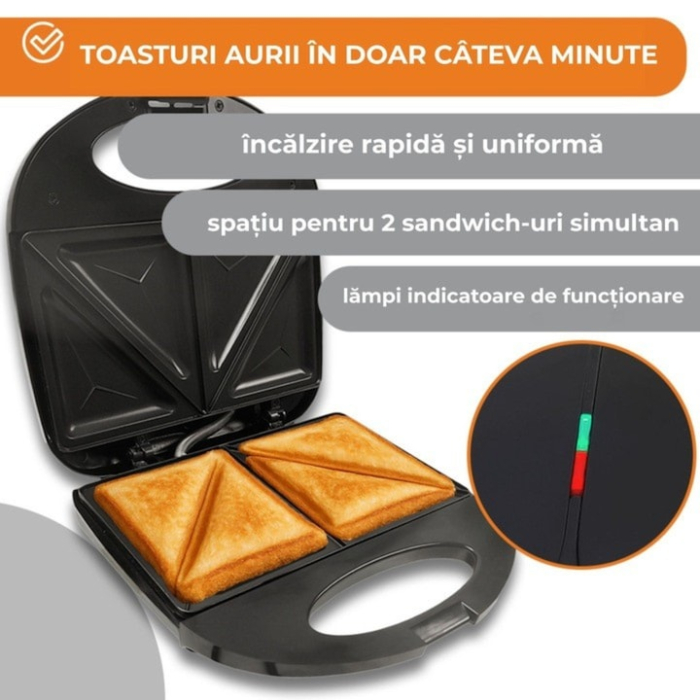 Sandwich Maker VarioShop®, 750W, placi antiaderente, indicator luminos, pregatire simultana, incalzire rapida, design compact si elegant, negru [14]