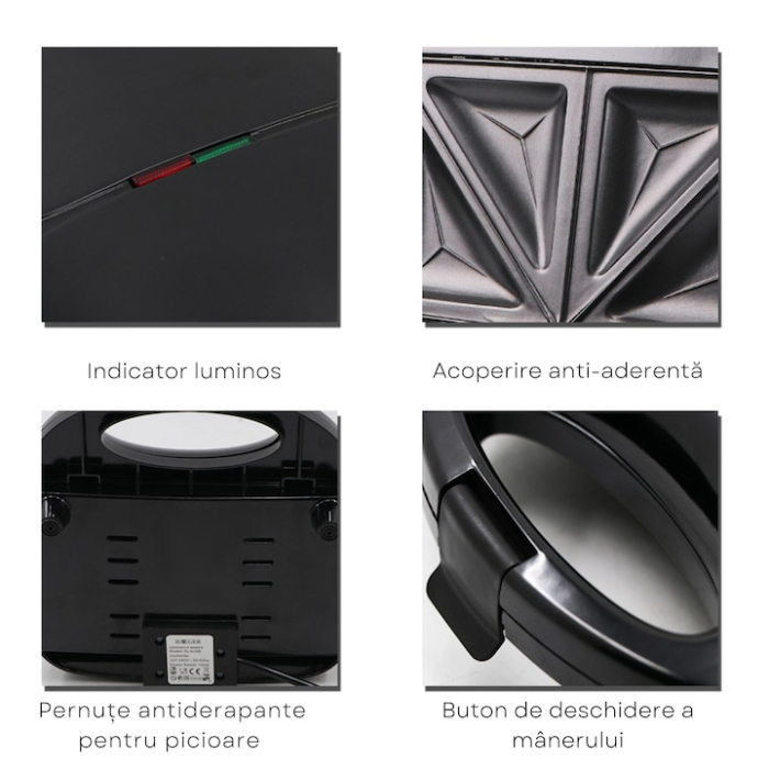Sandwich Maker VarioShop®, 750W, placi antiaderente, indicator luminos, pregatire simultana, incalzire rapida, design compact si elegant, negru [2]