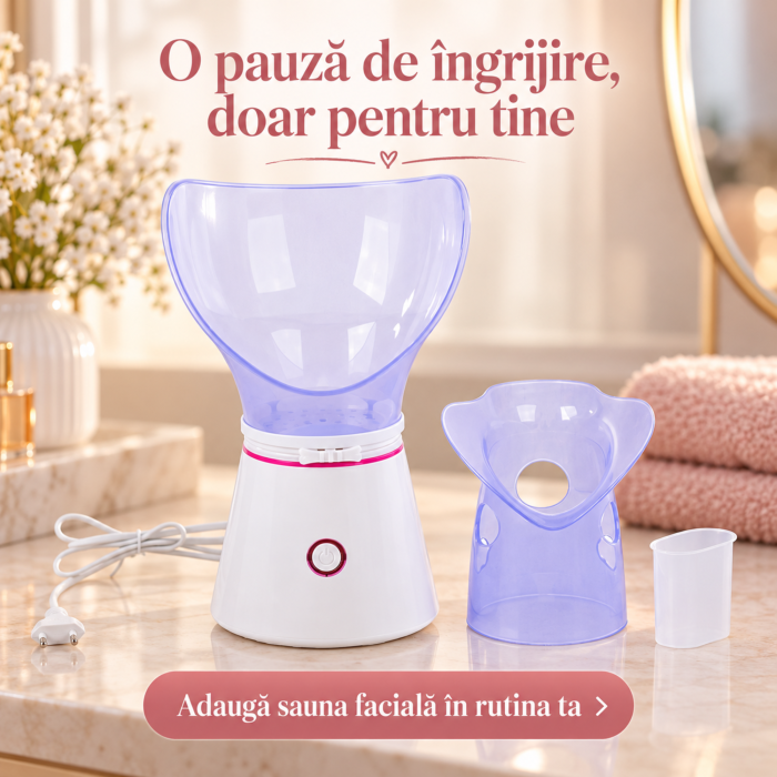 Sauna faciala cu aburi VarioShop®, pentru ingrijirea tenului, cu inhalator nazal, 2 masti din silicon si pahar dozator, 130W, rezervor 60 ml, alb/roz [2]