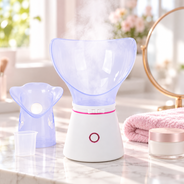Sauna faciala cu aburi VarioShop®, pentru ingrijirea tenului, cu inhalator nazal, 2 masti din silicon si pahar dozator, 130W, rezervor 60 ml, alb/roz [6]