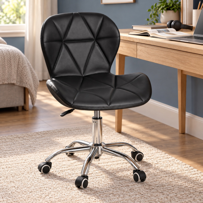 Scaun de birou rotativ VarioShop®, tapiterie din piele ecologica, spatar matlasat geometric, rotire 360°, roti din cauciuc, sezut ergonomic, sarcina maxima 120 kg, negru [7]