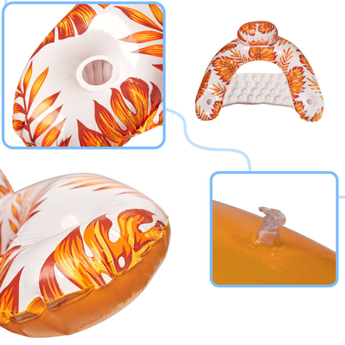 Scaun gonflabil plutitor VarioShop®, cu spatar si suport pentru bauturi, PVC rezistent, capacitate 80 kg, 110 x 60 cm, portocaliu [5]