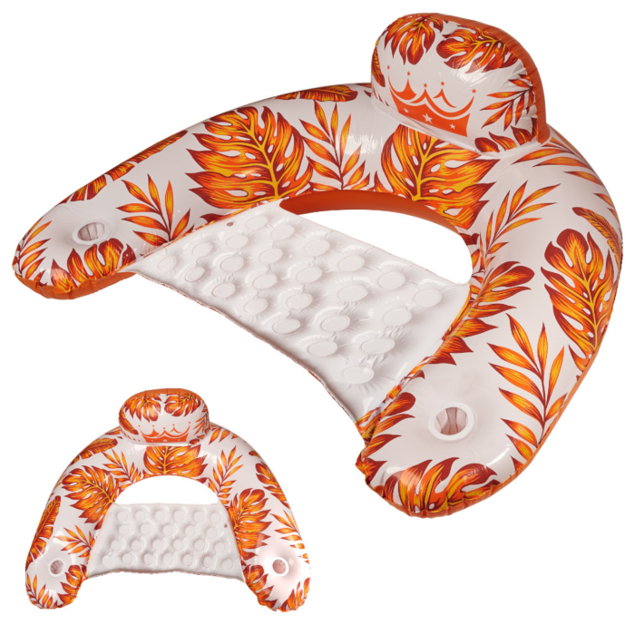 Scaun gonflabil plutitor VarioShop®, cu spatar si suport pentru bauturi, PVC rezistent, capacitate 80 kg, 110 x 60 cm, portocaliu [7]