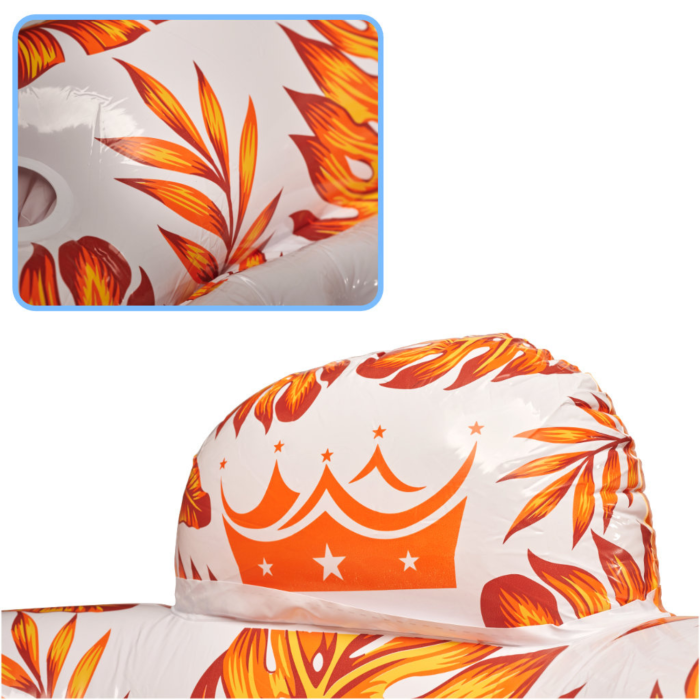 Scaun gonflabil plutitor VarioShop®, cu spatar si suport pentru bauturi, PVC rezistent, capacitate 80 kg, 110 x 60 cm, portocaliu [6]