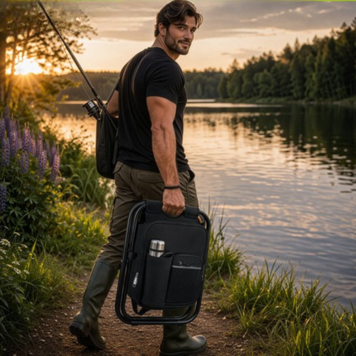 Scaun pescuit pliabil VarioShop® 3in1, cu rucsac si geanta termoizolanta, rezistenta 150 kg, pliabil, pentru camping, pescuit si drumetii, 36x29x41 cm [6]