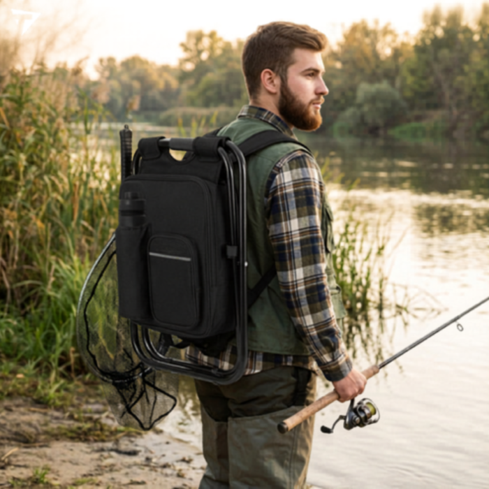 Scaun pescuit pliabil VarioShop® 3in1, cu rucsac si geanta termoizolanta, rezistenta 150 kg, pliabil, pentru camping, pescuit si drumetii, 36x29x41 cm [4]