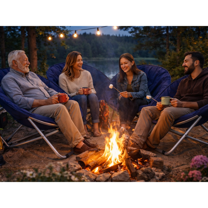 Scaun pliabil tip fotoliu rotund VarioShop®, cadru metalic stabil, diametru 80 cm, design compact si portabil, pentru plaja, gradina, camping si balcon, albastru [5]