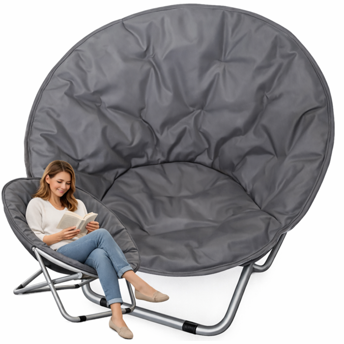 Scaun pliabil tip fotoliu rotund VarioShop®, cadru metalic stabil, diametru 80 cm, design compact si portabil, pentru plaja, gradina, camping si balcon, gri [9]