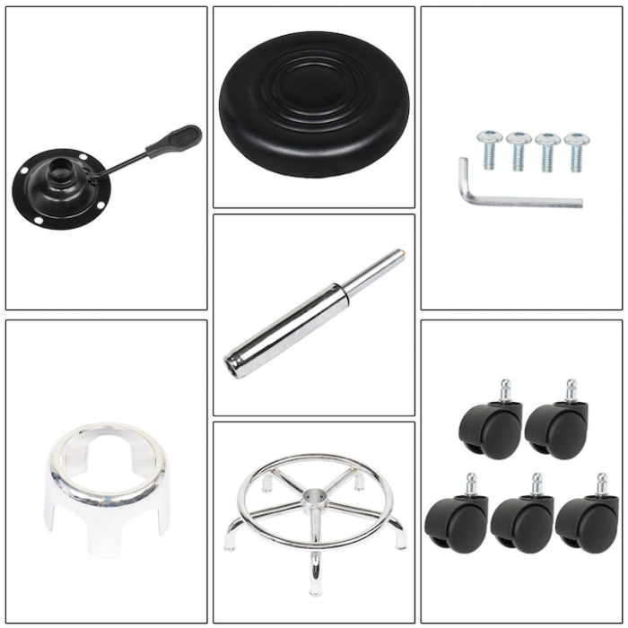 Scaun-taburet pentru Salon VarioShop®, Scaun pentru Cosmetica, Pedichiura, Manichiura, pe baza de Otel cromat, Rotund, cu Pompa hidraulica si Roti, Negru [13]