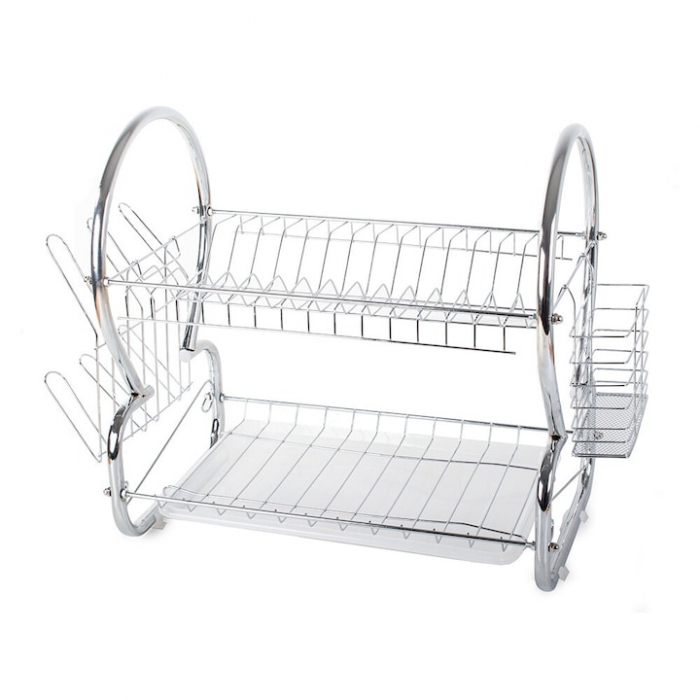 Scurgator de vase supraetajat VarioShop®, cu suport pentru vase, pahare, tacamuri, tava scurgere, dimensiuni 40x37x25 cm, argintiu [6]