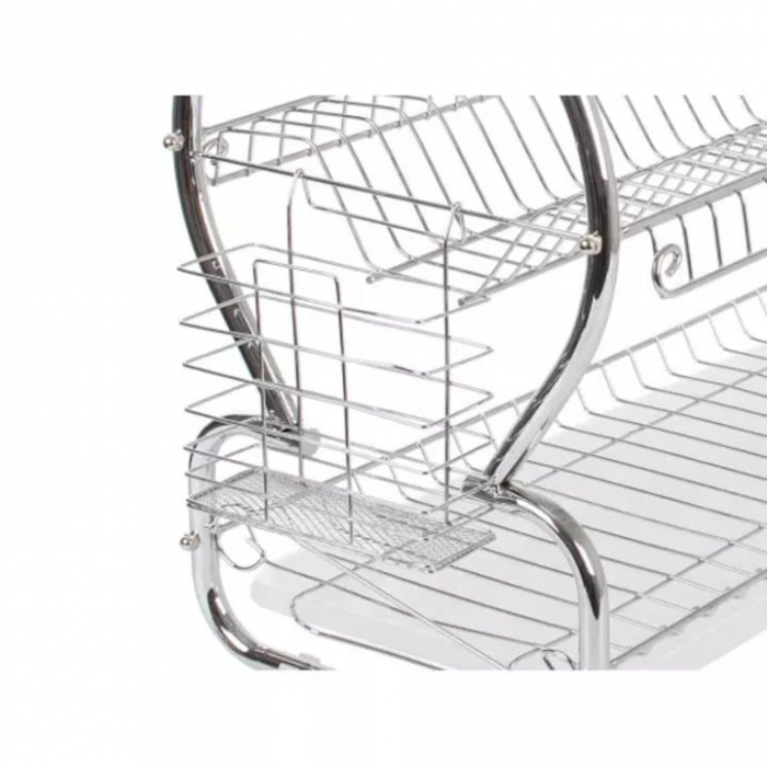Scurgator de vase supraetajat VarioShop®, cu suport pentru vase, pahare, tacamuri, tava scurgere, dimensiuni 40x37x25 cm, argintiu [12]