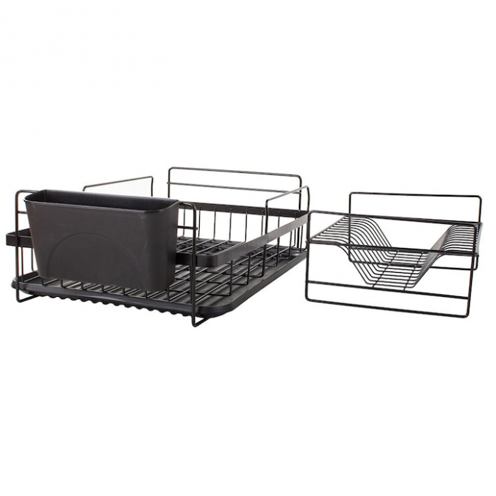Scurgator de vase supraetajat VarioShop®, cu suport pentru vase, pahare, tacamuri, tava scurgere, dimensiuni 44x32x24 cm, negru [7]