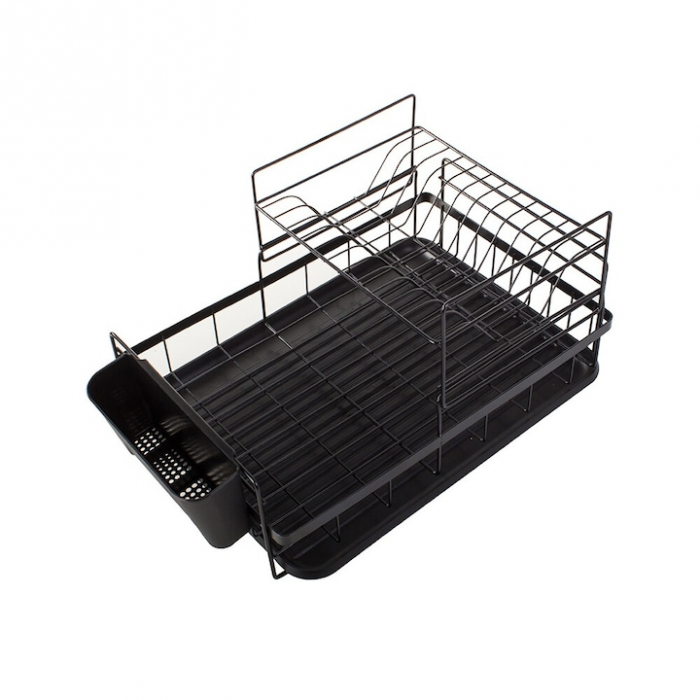 Scurgator de vase supraetajat VarioShop®, cu suport pentru vase, pahare, tacamuri, tava scurgere, dimensiuni 44x32x24 cm, negru [9]