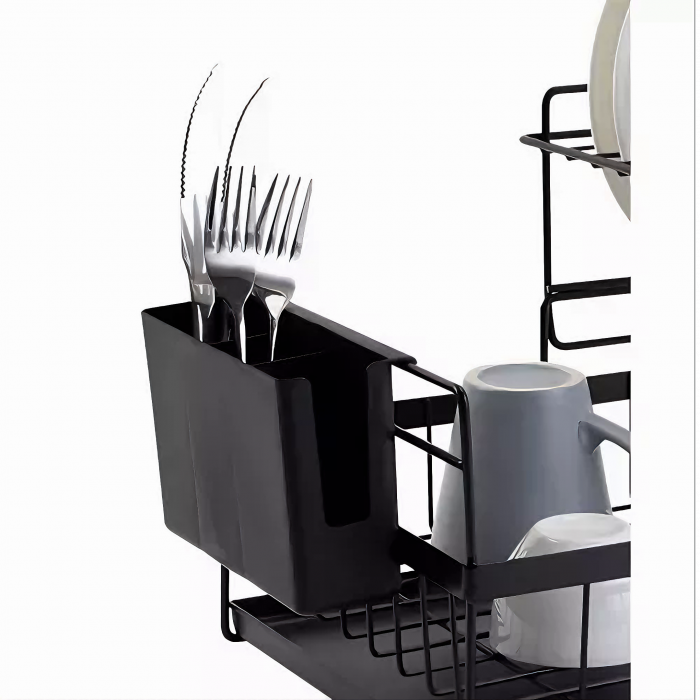 Scurgator de Vase VarioShop® doua niveluri, cu suport tacamuri si pahare, tub de scurgere, tava inclusa, metalic, Negru, 43 x 29 x 27 cm [5]