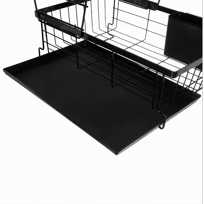 Scurgator de Vase VarioShop® doua niveluri, cu suport tacamuri si pahare, tub de scurgere, tava inclusa, metalic, Negru, 43 x 29 x 27 cm [7]
