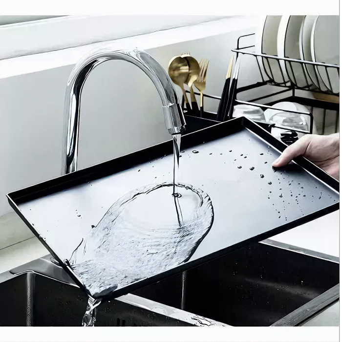 Scurgator de Vase VarioShop® doua niveluri, cu suport tacamuri si pahare, tub de scurgere, tava inclusa, metalic, Negru, 43 x 29 x 27 cm [9]