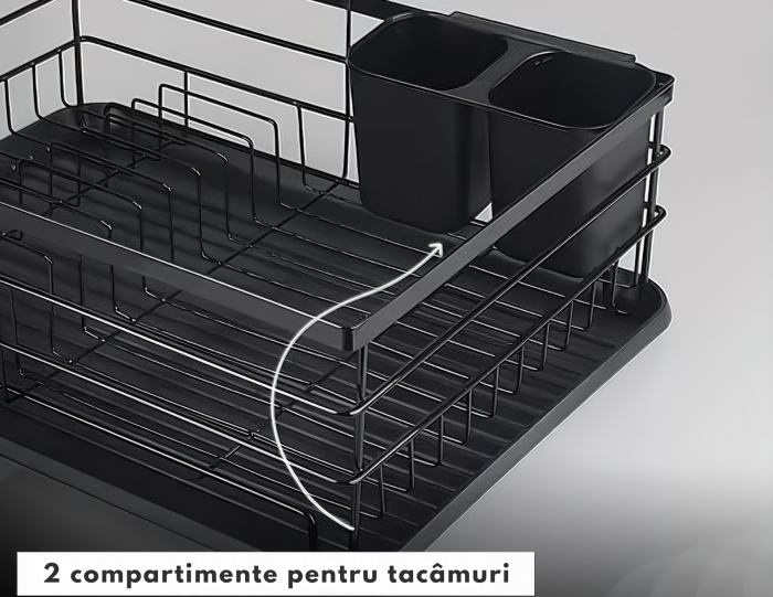 Scurgator de Vase VarioShop® doua niveluri, cu suport tacamuri si pahare, tub de scurgere, tava inclusa, metalic, Negru, 43 x 29 x 27 cm [8]