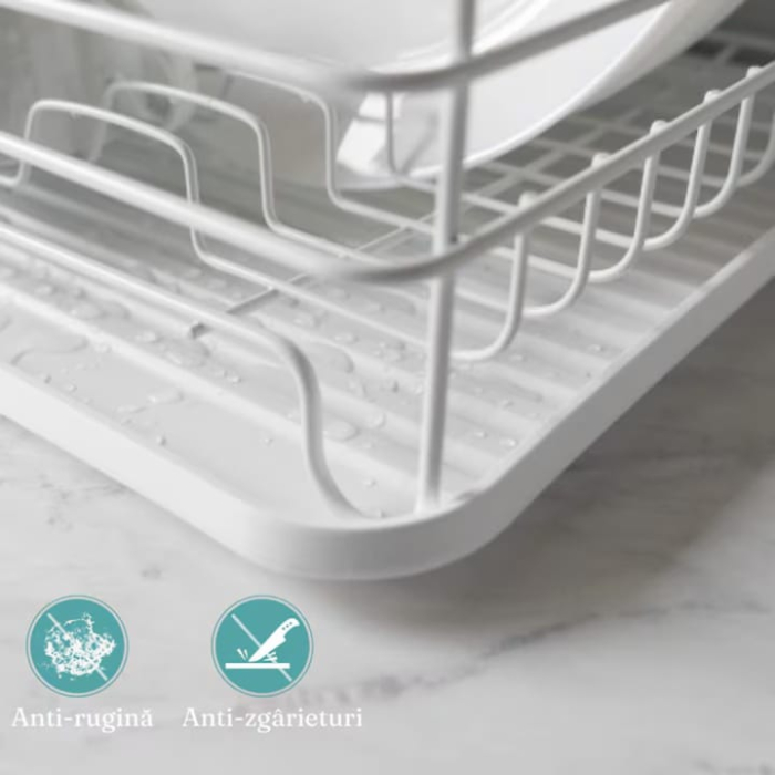 Scurgator de Vase VarioShop®, Suport Tacamuri, Metal Cromat, Manere Lemn, Alb, 43 x 30, 5 x 14 cm [3]