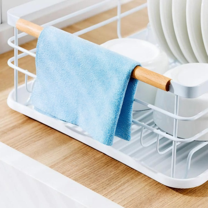 Scurgator de Vase VarioShop®, Suport Tacamuri, Metal Cromat, Manere Lemn, Alb, 43 x 30, 5 x 14 cm [5]