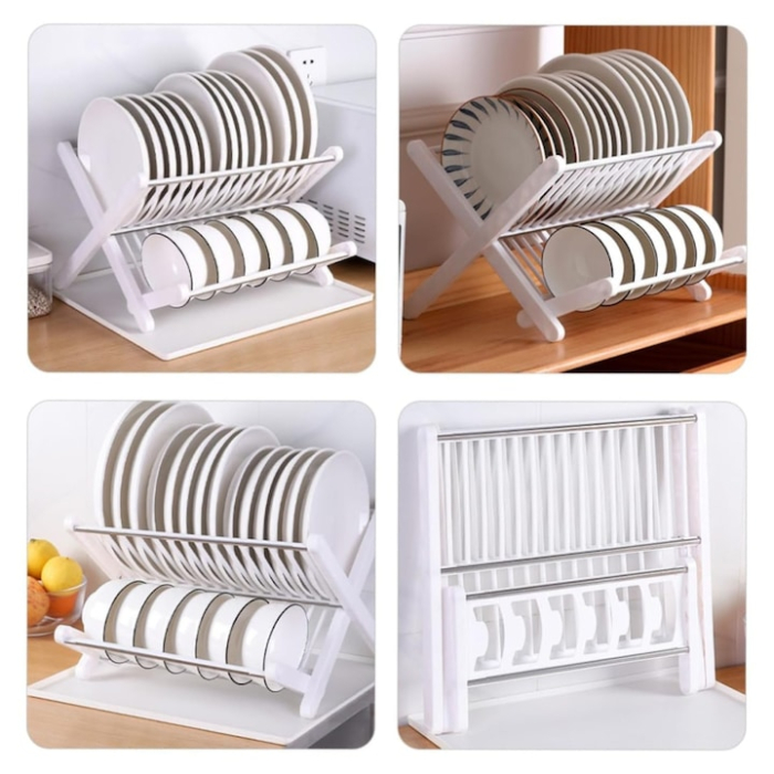 Scurgator pentru vase cu doua etaje VarioShop®, pliabil, cu tava colectoare, constructie stabila din plastic rezistent, 39.5 x 36.5 cm, Alb [4]