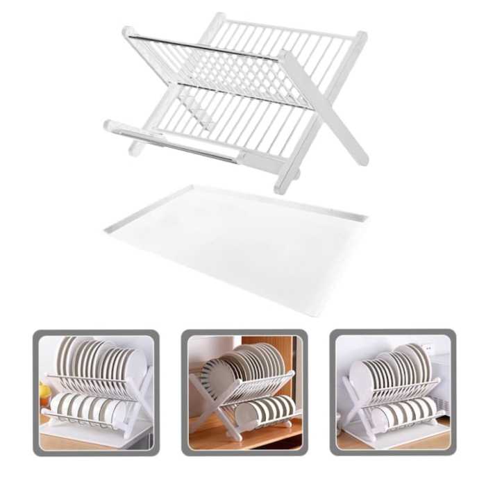 Scurgator pentru vase cu doua etaje VarioShop®, pliabil, cu tava colectoare, constructie stabila din plastic rezistent, 39.5 x 36.5 cm, Alb [5]