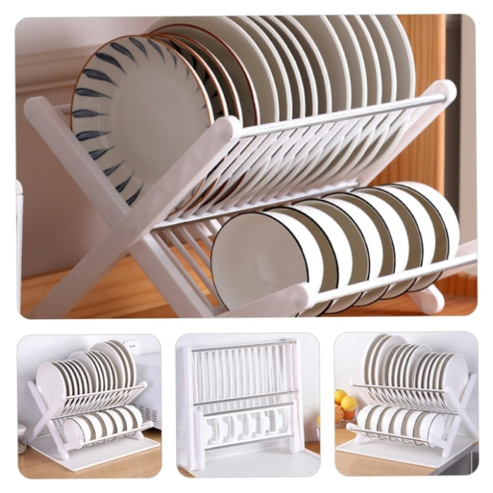 Scurgator pentru vase cu doua etaje VarioShop®, pliabil, cu tava colectoare, constructie stabila din plastic rezistent, 39.5 x 36.5 cm, Alb [3]