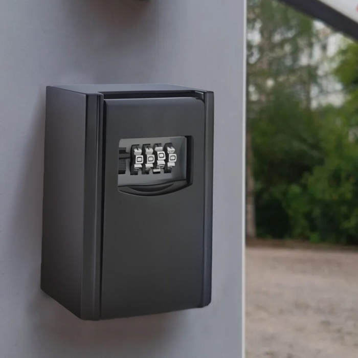 Seif pentru chei VarioShop® cu combinatie 4 cifre, cutie pentru chei si obiecte de valoare, montaj pe perete, capac impermeabil, otel, 11.5 x 4 x 8.5 cm, Negru [11]