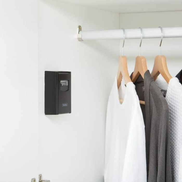 Seif pentru chei VarioShop® cu combinatie 4 cifre, cutie pentru chei si obiecte de valoare, montaj pe perete, capac impermeabil, otel, 11.5 x 4 x 8.5 cm, Negru [10]