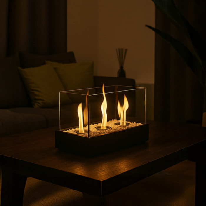 Semineu bio pe bioetanol VarioShop®, independent, cu 4 pereti de sticla securizata, rezervor 450 ml, cu pietricele decorative, ideal pentru casa si terasa, dimensiuni 45 x 30 x 21 cm [4]