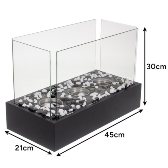 Semineu bio pe bioetanol VarioShop®, independent, cu 4 pereti de sticla securizata, rezervor 450 ml, cu pietricele decorative, ideal pentru casa si terasa, dimensiuni 45 x 30 x 21 cm [7]