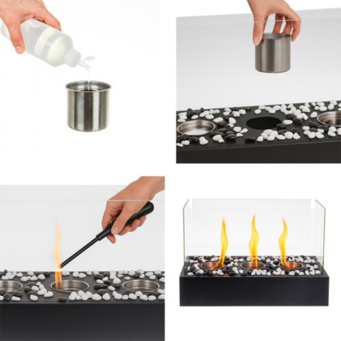 Semineu bio pe bioetanol VarioShop®, independent, cu 4 pereti de sticla securizata, rezervor 450 ml, cu pietricele decorative, ideal pentru casa si terasa, dimensiuni 45 x 30 x 21 cm [9]