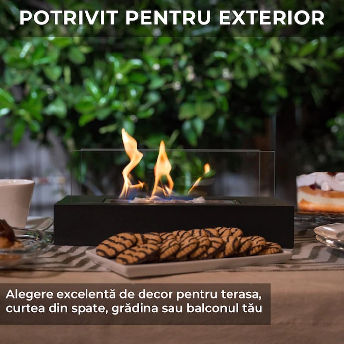 Semineu bio VarioShop®, fara fum si miros, 2 pereti din sticla anti-flacara, rezervor 250 ml cu fibra ceramica, autonomie 60 min, perfect pentru casa, birou sau terasa, 35 x 18 x 17 cm [4]