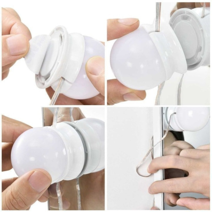 Set 10 becuri LED VarioShop®, pentru decor/oglinda make-up, reglaj intensitate 9 nivele, 3 culori, prindere adeziva, alimentare USB, Alb [6]