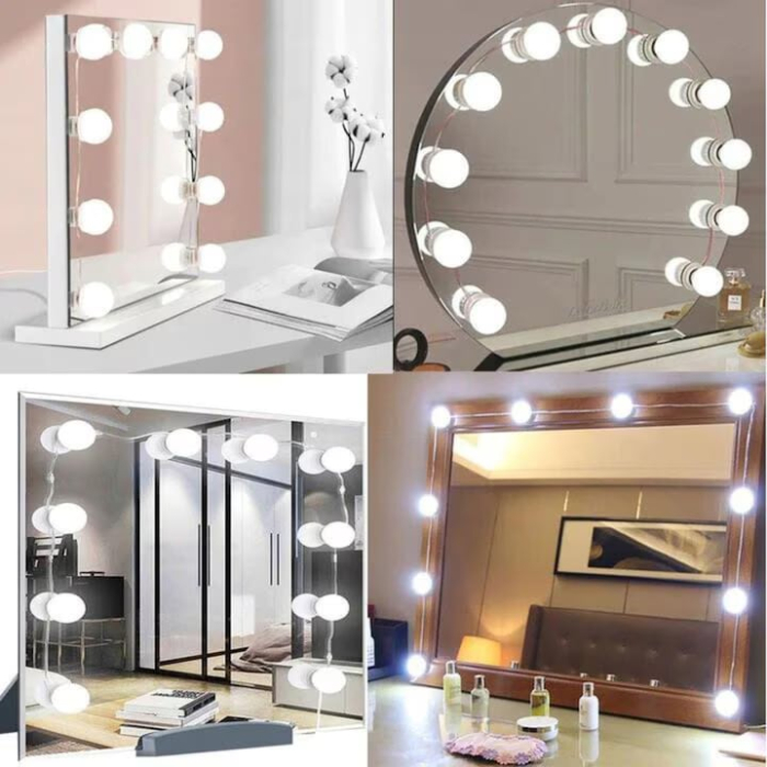 Set 10 becuri LED VarioShop®, pentru decor/oglinda make-up, reglaj intensitate 9 nivele, 3 culori, prindere adeziva, alimentare USB, Alb [4]