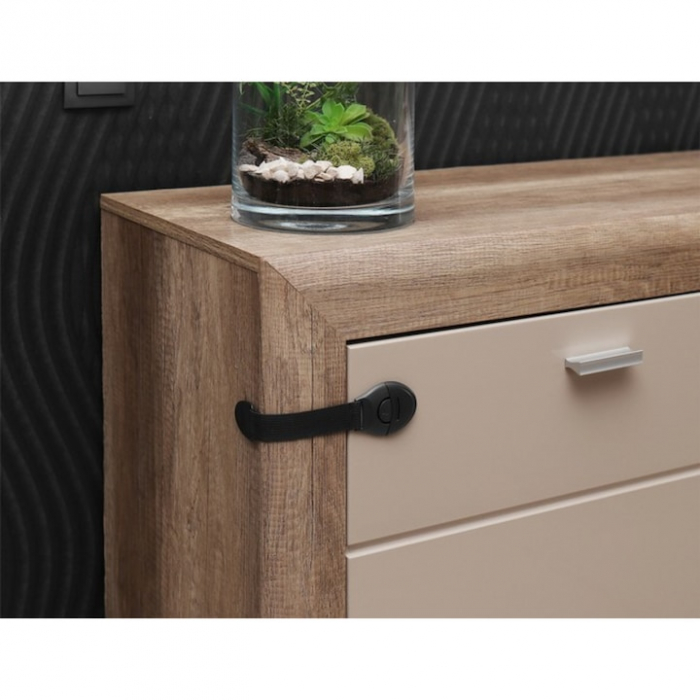 Set 10 bucati sigurante copii VarioShop®, flexibile, textile, protectie pentru blocare sertare, usa cuptor, dulap, ajustabile pe lungime, adeziv puternic, dimensiune 20 cm, Negru [3]