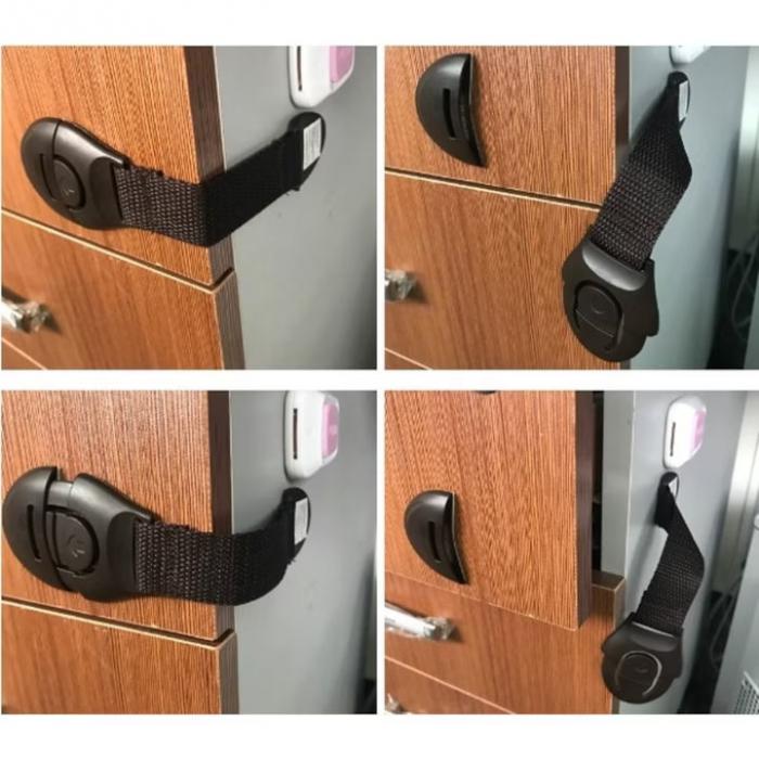 Set 10 bucati sigurante copii VarioShop®, flexibile, textile, protectie pentru blocare sertare, usa cuptor, dulap, ajustabile pe lungime, adeziv puternic, dimensiune 20 cm, Negru [4]