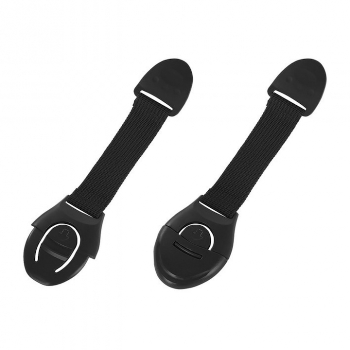 Set 10 bucati sigurante copii VarioShop®, flexibile, textile, protectie pentru blocare sertare, usa cuptor, dulap, ajustabile pe lungime, adeziv puternic, dimensiune 20 cm, Negru [8]