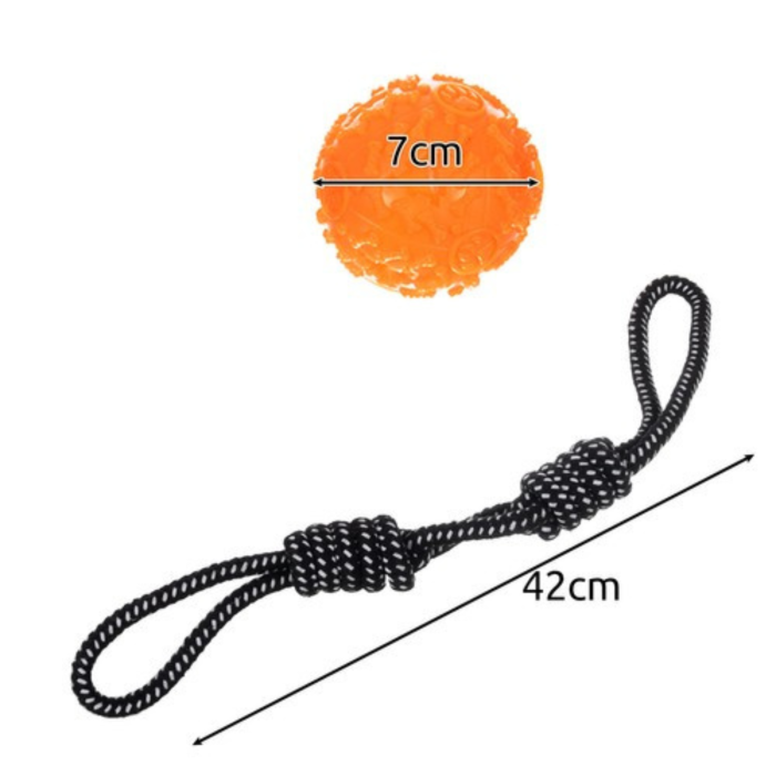 Set 10 Jucarii pentru Caini Mari, Franghii Rezistente de Tras, Remorcher cu Bucle si Noduri, Minge 7 cm cu Sunet si Recompense, Inel 17 cm, Jucarii Dentitie Cauciuc si Franghie [7]