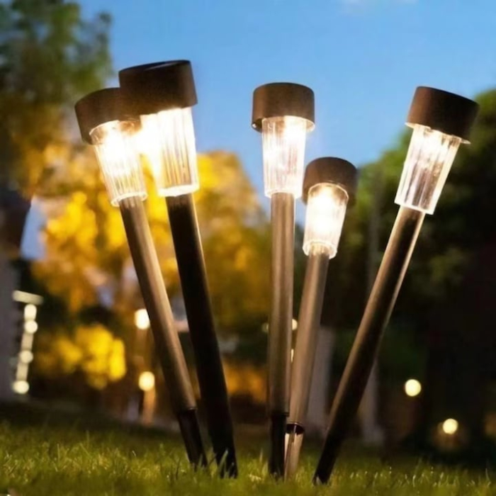 Set 10 lampi solare de gradina VarioShop®, iluminare LED, IP44 pentru alei, terase, spatii exterioare, lumina calda, 37 x 5.5 cm, Negru/ Alb [6]