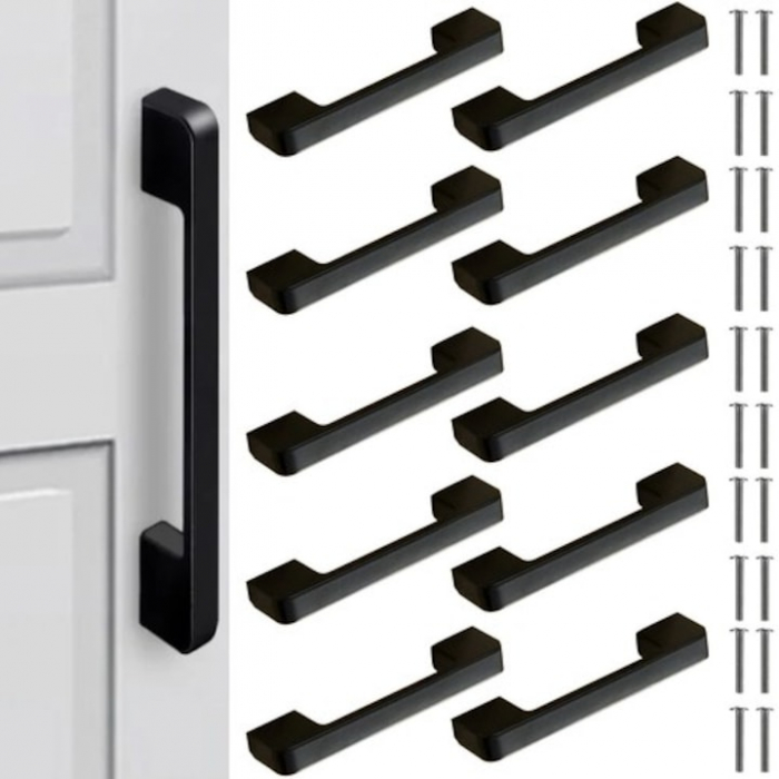 Set 10 Manere Mobila VarioShop®, Aplicare Universala, Usor de Montat, Lungime 104 mm, Suruburi de Fixare Incluse, Aluminiu, Negru Mat [8]
