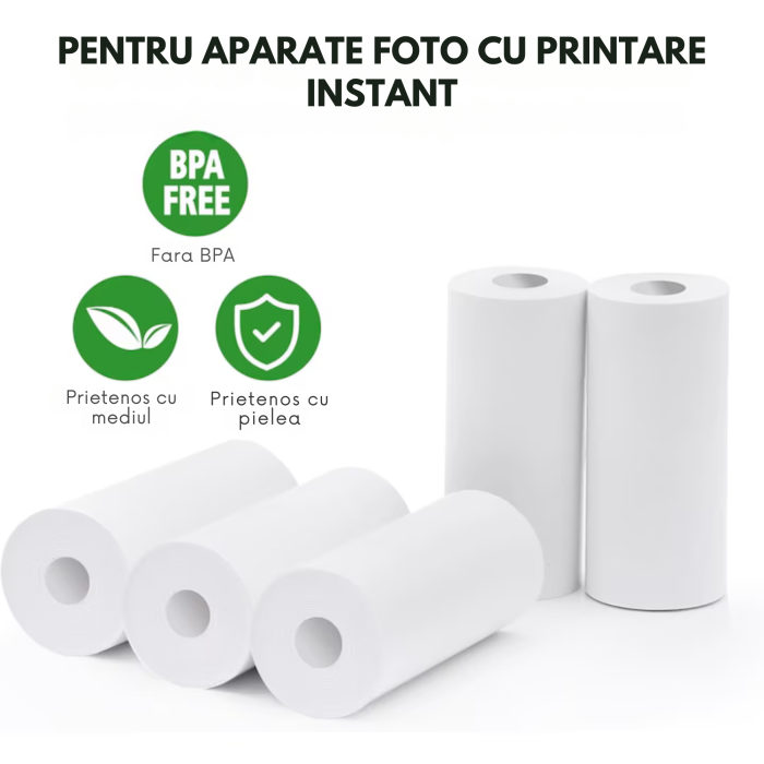Set 10 role hartie termica alba VarioShop, pentru mini imprimanta portabila, compatibile cu imprimante fara cerneala, 4.5 metri/rola, latime 57 mm [3]