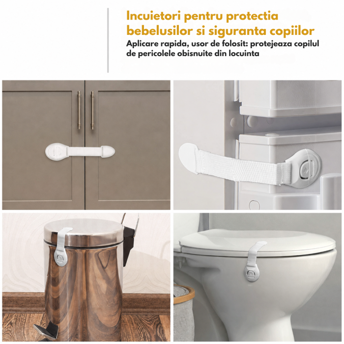 Set 10 sigurante pentru copii VarioShop®, material textil flexibil, pentru mobilier si electrocasnice, adeziv puternic, 20 cm, alb [3]