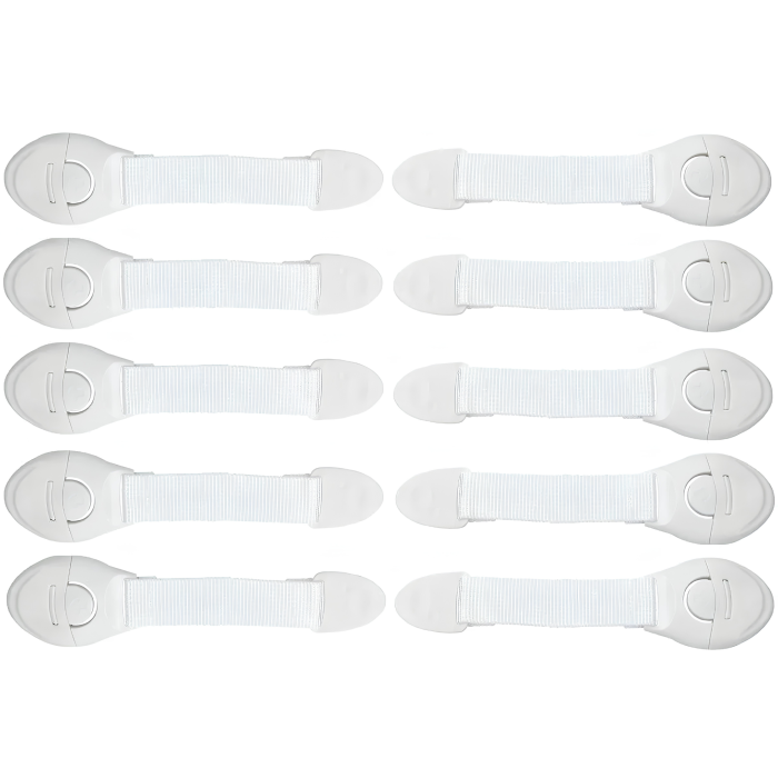 Set 10 sigurante pentru copii VarioShop®, material textil flexibil, pentru mobilier si electrocasnice, adeziv puternic, 20 cm, alb [10]