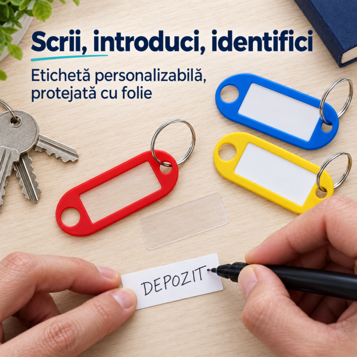 Set 100 brelocuri pentru chei VarioShop®, pentru identificare si organizare, eticheta inscriptibila, inel metalic, PP, 6,5 x 2,1 cm, multicolor [10]