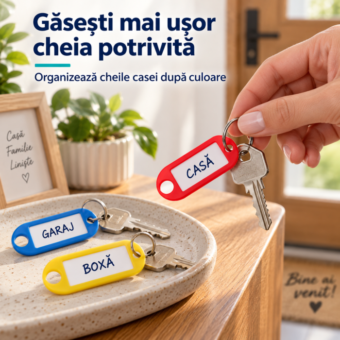Set 100 brelocuri pentru chei VarioShop®, pentru identificare si organizare, eticheta inscriptibila, inel metalic, PP, 6,5 x 2,1 cm, multicolor [7]