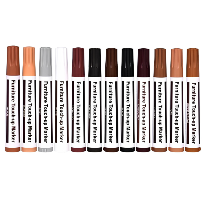 Set 12 culori reparare mobilier VarioShop®, cu markere de retus, ceruri, vopsele si pensule, pentru zgarieturi pe lemn, panouri si furnir [12]