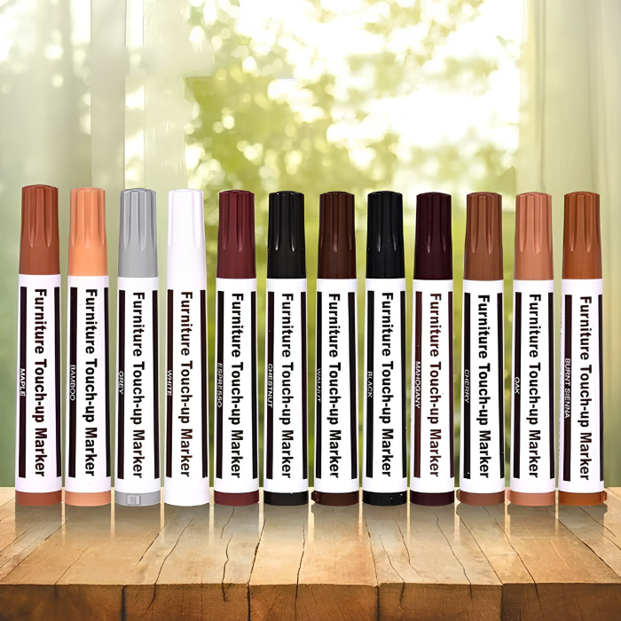 Set 12 culori reparare mobilier VarioShop®, cu markere de retus, ceruri, vopsele si pensule, pentru zgarieturi pe lemn, panouri si furnir [11]