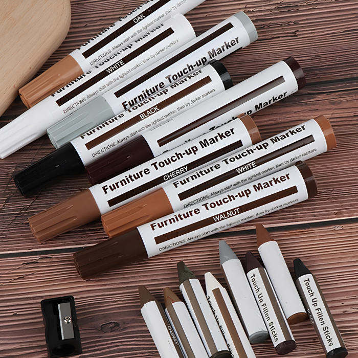 Set 12 culori reparare mobilier VarioShop®, cu markere de retus, ceruri, vopsele si pensule, pentru zgarieturi pe lemn, panouri si furnir [5]